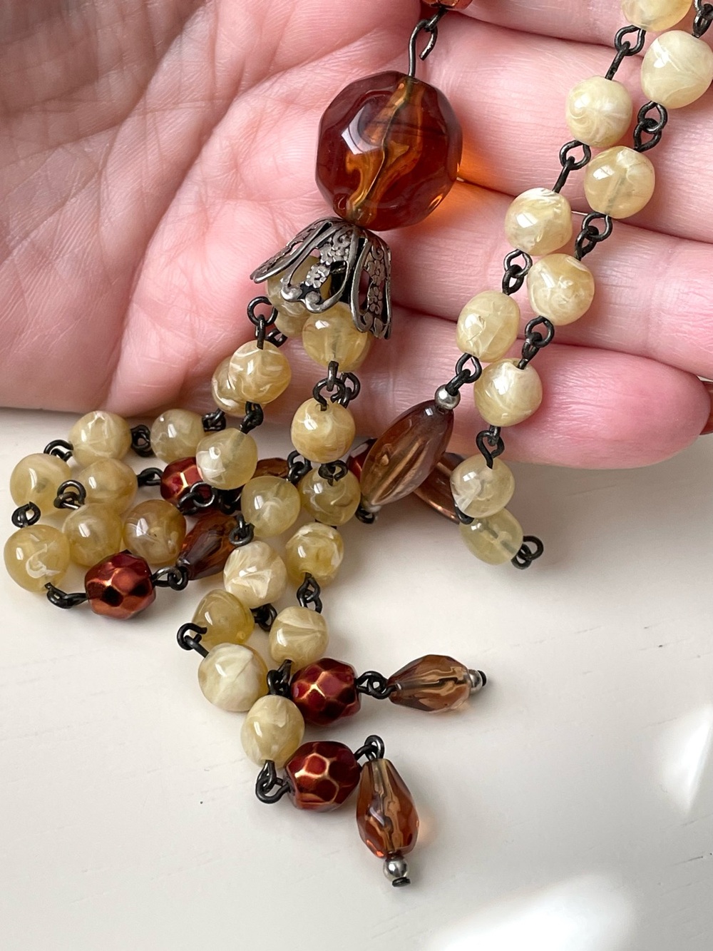 Vintage autumnal beaded tassel necklace